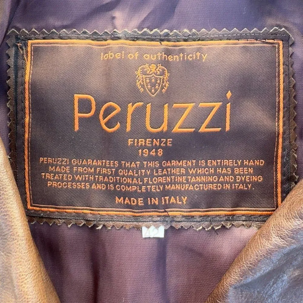 Peruzzi Vera Pelle‎ Leather Italian Made Moto Style Jacket Brown Women's 2